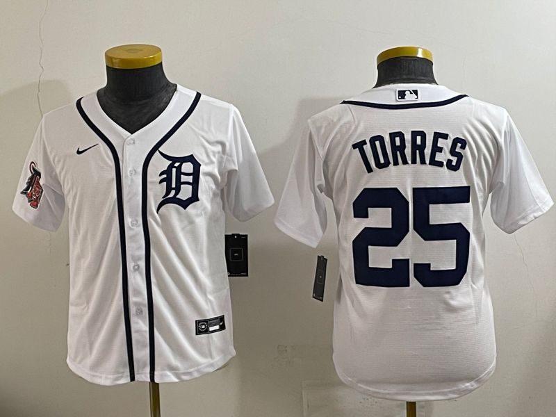 Youth 2025 Detroit Tigers #25 Torres White Game Nike MLB Jersey style 8
